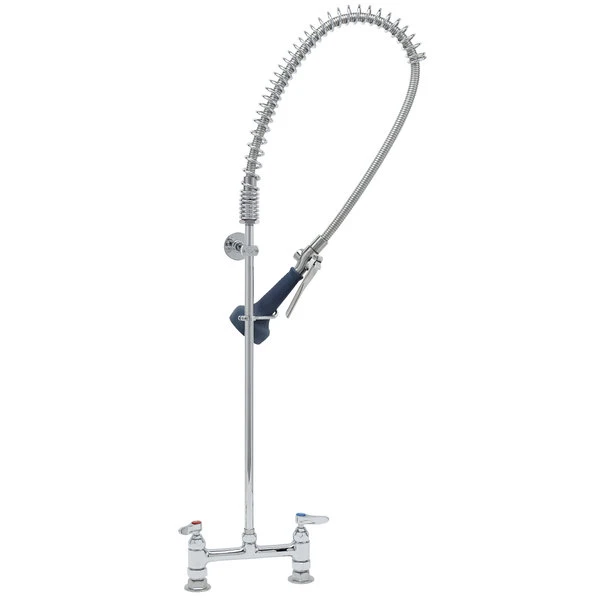 T&S Brass And Bronze Works T&S B-0123-B08 EasyInstall Deck Mounted 41 3/4" High Pre-Rinse Faucet With Adjustable 8" Centers, Ergonomic Spray Valve, 44" Hose, And 6" Wall Bracket - Image 2