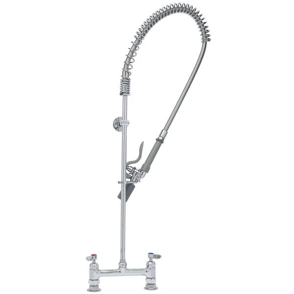 T&S Brass And Bronze Works T&S B-0123-BC EasyInstall Deck Mounted 45" High Pre-Rinse Faucet With Adjustable 8" Centers, Low Flow Spray Valve, 44" Hose, And 6" Wall Bracket - Image 2