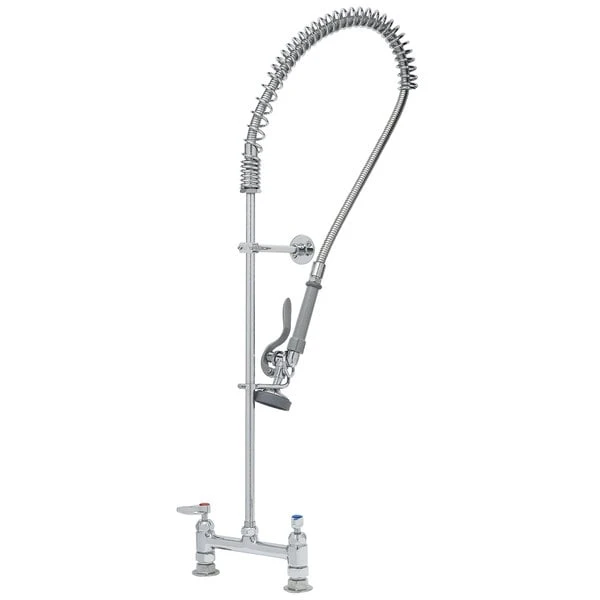 T&S Brass And Bronze Works T&S B-0123-CR-B EasyInstall Deck Mounted 45" High Pre-Rinse Faucet With Adjustable 8" Centers, 44" Hose, And 6" Wall Bracket