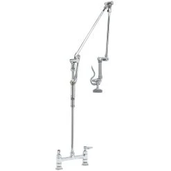 T&S Brass And Bronze Works T&S B-0124 Deck Mounted 41" High Pre-Rinse Faucet With Adjustable 8" Centers, And Roto-Flex Support