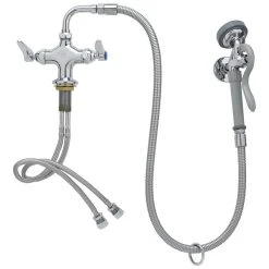T&S Brass And Bronze Works T&S B-0160 Deck Mounted Pre-Rinse Faucet With Flex Inlets, 90 Degree Swivel, 44" Hose, And Wall Hook
