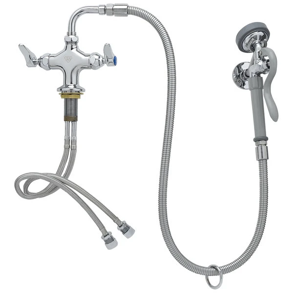 T&S Brass And Bronze Works T&S B-0160 Deck Mounted Pre-Rinse Faucet With Flex Inlets, 90 Degree Swivel, 44" Hose, And Wall Hook