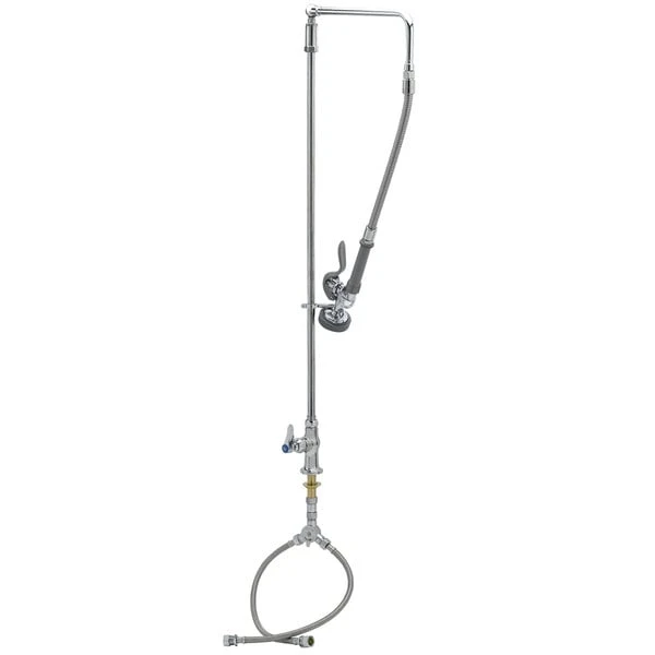 T&S Brass And Bronze Works T&S B-0171 Deck Mounted 39 1/16" High Pre-Rinse Faucet With Flex Inlets, Swivel Arm, And 20" Hose