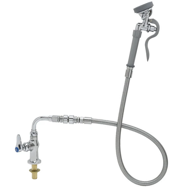 T&S Brass And Bronze Works T&S B-0205-44H-VB Deck Mounted Pre-Rinse Faucet With Single Inlet, Angled Spray Valve, 44" Hose, 90 Degree Swivel Adapter, Vacuum Breaker, And Wall Hook