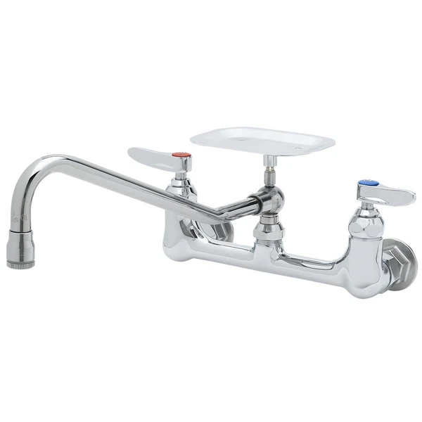 T&S Brass And Bronze Works T&S B-0233-03 Wall Mounted Pantry Faucet With 8" Adjustable Centers, 12" Swing Nozzle, Eterna Cartridges, And Soap Dish