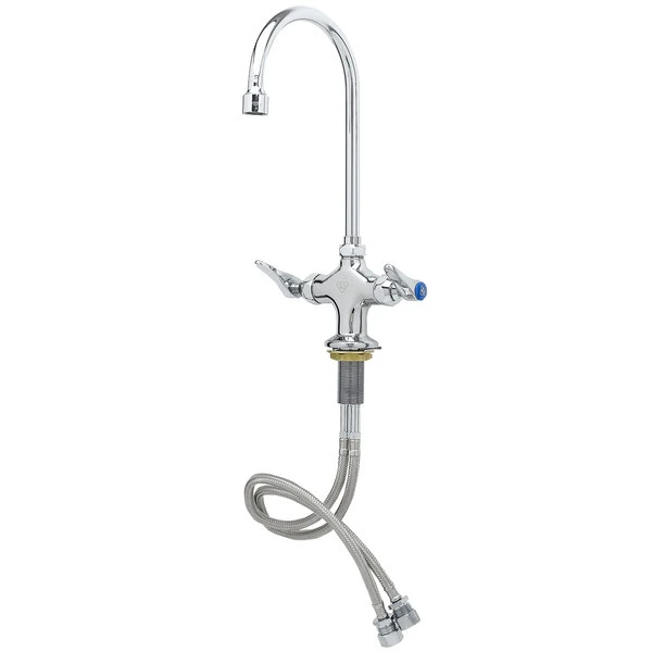 T&S Brass And Bronze Works T&S B-0301-VR Vandal Resistant Deck Mounted Single Hole Pantry Faucet With Flex Inlets, 5 3/4" Swivel Gooseneck Nozzle And Eterna Cartridges W/ Spring Checks