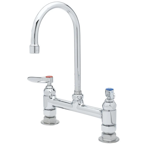 T&S Brass And Bronze Works T&S B-0321-CC-CR Deck Mounted Faucet With 8" Centers, 5 11/16" Swivel Gooseneck Spout, Cerama Cartridges, And CC Connections
