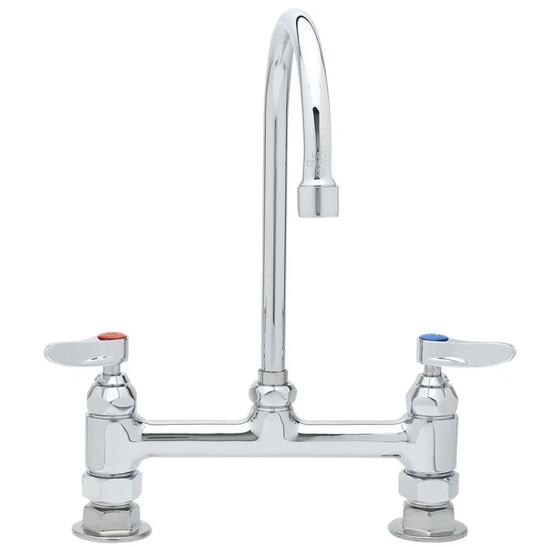 T&S Brass And Bronze Works T&S B-0321-CC-CR Deck Mounted Faucet With 8" Centers, 5 11/16" Swivel Gooseneck Spout, Cerama Cartridges, And CC Connections - Image 2