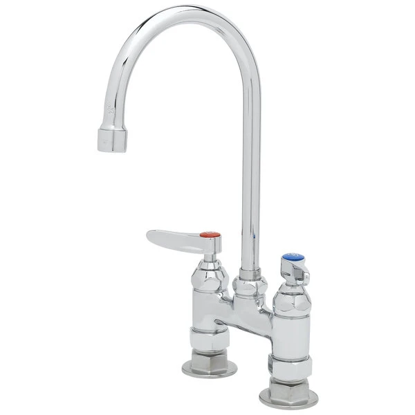 T&S Brass And Bronze Works T&S B-0325 Deck Mounted Faucet With 5 1/2" Gooseneck Nozzle, 4" Centers Adjustable Centers, 17.9 Stream Regulator Outlet, Eterna Cartridges, And Lever Handles