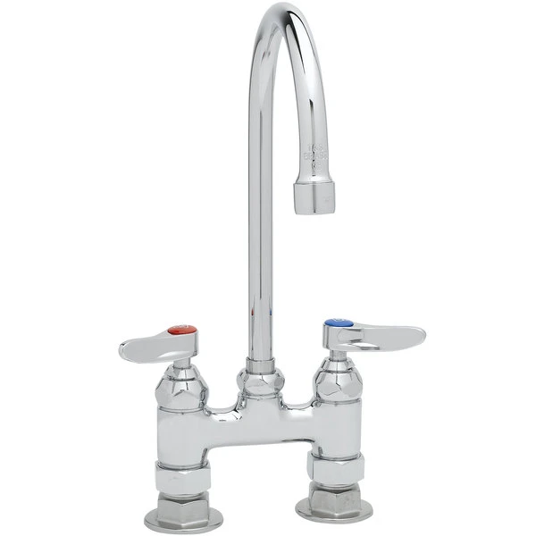T&S Brass And Bronze Works T&S B-0325 Deck Mounted Faucet With 5 1/2" Gooseneck Nozzle, 4" Centers Adjustable Centers, 17.9 Stream Regulator Outlet, Eterna Cartridges, And Lever Handles - Image 2