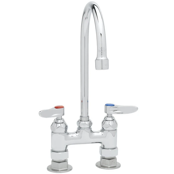 T&S Brass And Bronze Works T&S B-0325-A22 Deck Mounted Faucet With 5 1/2" Gooseneck Nozzle, 4" Adjustable Centers, 2.2 GPM Aerator, Eterna Cartridges, And Lever Handles - Image 2