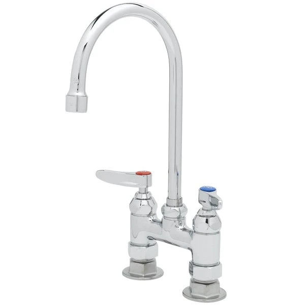 T&S Brass And Bronze Works T&S B-0325-CC-CR-W4 Deck Mount Faucet With 4" Centers, Cerama Cartridges, And Wrist Action Handles - 5 11/16" Gooseneck Spout