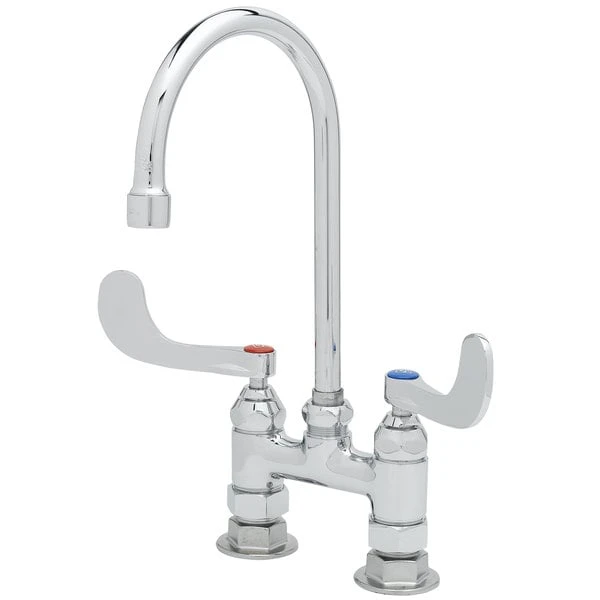 T&S Brass And Bronze Works T&S B-0325-NPL Deck Mount Double Pantry Mixing Faucet With 4" Adjustable Centers, 5 1/2" Gooseneck Spout, Eterna Cartridges, And B-0425 Supply Kits