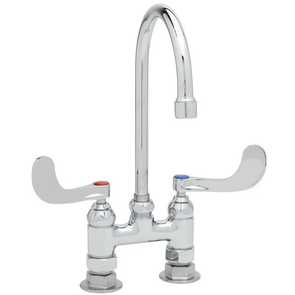 T&S Brass And Bronze Works T&S B-0325-NPL Deck Mount Double Pantry Mixing Faucet With 4" Adjustable Centers, 5 1/2" Gooseneck Spout, Eterna Cartridges, And B-0425 Supply Kits - Image 2