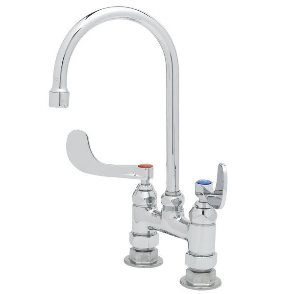 T&S Brass And Bronze Works T&S B-0327 Deck Mounted Faucet With 5 3/4" Gooseneck Nozzle, 8" Centers, 2.2 GPM Aerator, Eterna Cartridges, And Wrist Handles