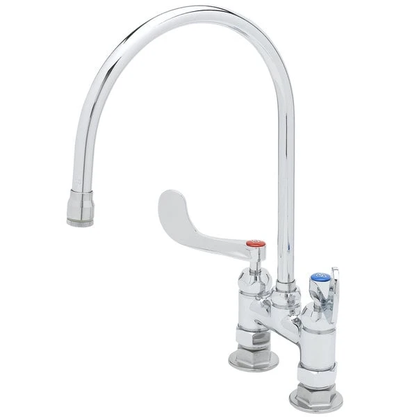 T&S Brass And Bronze Works T&S B-0328 Deck Mounted Faucet With 5 9/16" Gooseneck Nozzle, 4" Adjustable Centers, 2.2 GPM Aerator, Eterna Cartridges, And Wrist Handles