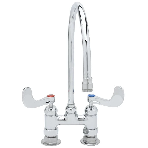 T&S Brass And Bronze Works T&S B-0328 Deck Mounted Faucet With 5 9/16" Gooseneck Nozzle, 4" Adjustable Centers, 2.2 GPM Aerator, Eterna Cartridges, And Wrist Handles - Image 2