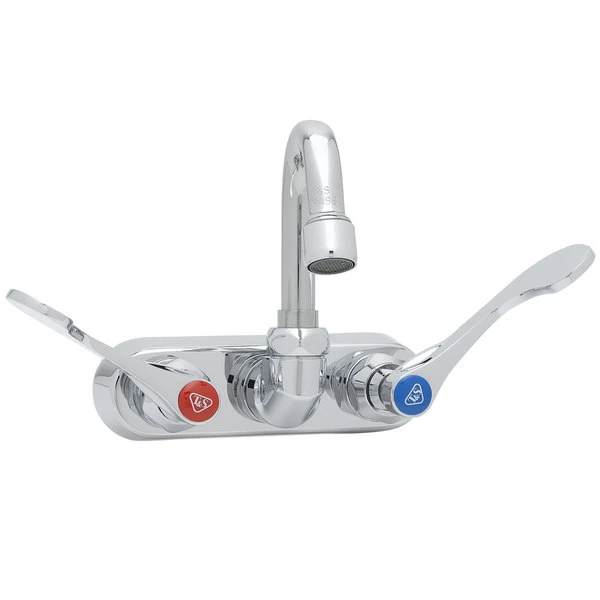 T&S Brass And Bronze Works T&S B-1115-131X-WH4 Wall Mount Workboard Faucet With 4" Centers, 2 15/16" Gooseneck Spout And 4" Wrist Action Handles - Image 2