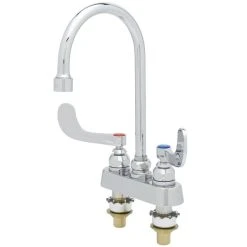 T&S Brass And Bronze Works T&S B-1141-XSCR4V05 Deck Mounted Workboard Faucet With 4" Centers, 5 3/4" Gooseneck Spout, 0.5 GPM Aerator, Cerama Cartridges, And Wrist Action Handles