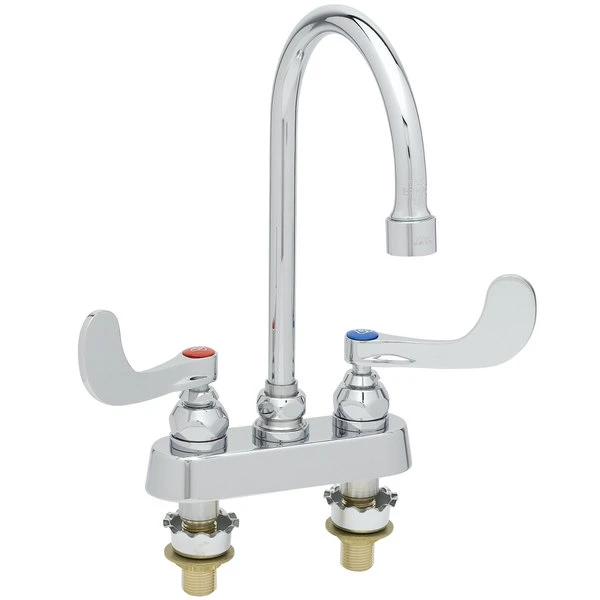 T&S Brass And Bronze Works T&S B-1141-XSCR4V05 Deck Mounted Workboard Faucet With 4" Centers, 5 3/4" Gooseneck Spout, 0.5 GPM Aerator, Cerama Cartridges, And Wrist Action Handles - Image 2