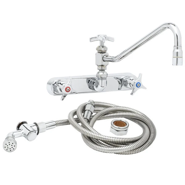 T&S Brass And Bronze Works T&S B-1157-12 Wall Mount Workboard Faucet With 8" Centers, 11 7/8" Nozzle, Escutcheon, 72" Hose, And Angled Spray Valve - Image 2