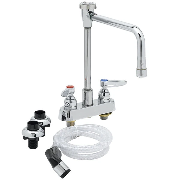 T&S Brass And Bronze Works T&S B-1177 Deck Mounted Workboard Faucet With Self-Closing Spray Valve And 4" Centers - 11" High Rigid Vacuum Breaker Nozzle With 8 5/8" Spread - Image 2