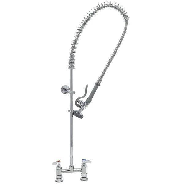 T&S Brass And Bronze Works T&S B-2223 Deck Mounted 41 3/4" High Pre-Rinse Faucet With Adjustable 6" Centers, 44" Hose, And 6" Wall Bracket - Image 2