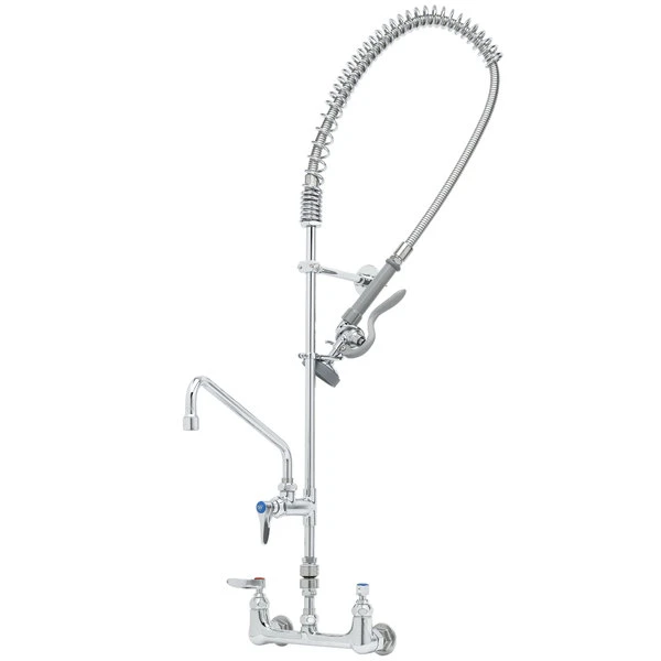 T&S Brass And Bronze Works T&S B-2278-01 EasyInstall Wall Mounted 41 1/4" High Pre-Rinse Faucet With Adjustable 8" Centers, 44" Hose, 12" Add-On Faucet, Vacuum Breaker, 6" Wall Bracket, And Installation Kit