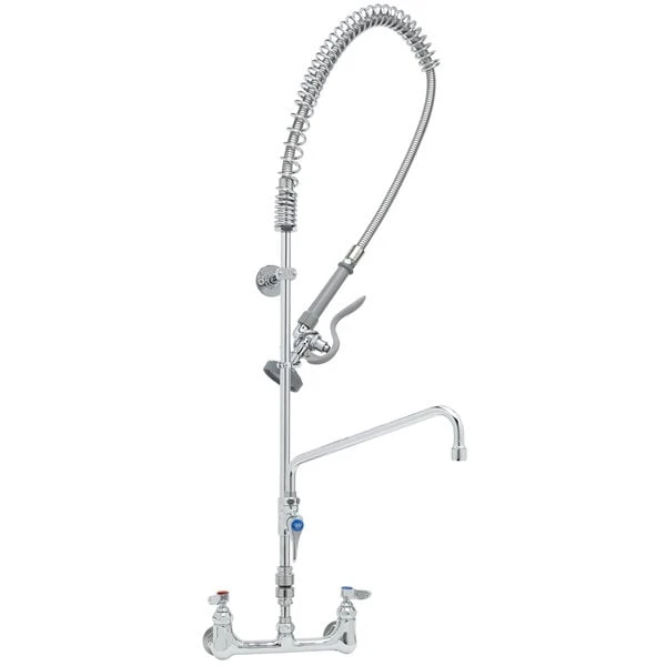T&S Brass And Bronze Works T&S B-2278-01 EasyInstall Wall Mounted 41 1/4" High Pre-Rinse Faucet With Adjustable 8" Centers, 44" Hose, 12" Add-On Faucet, Vacuum Breaker, 6" Wall Bracket, And Installation Kit - Image 2