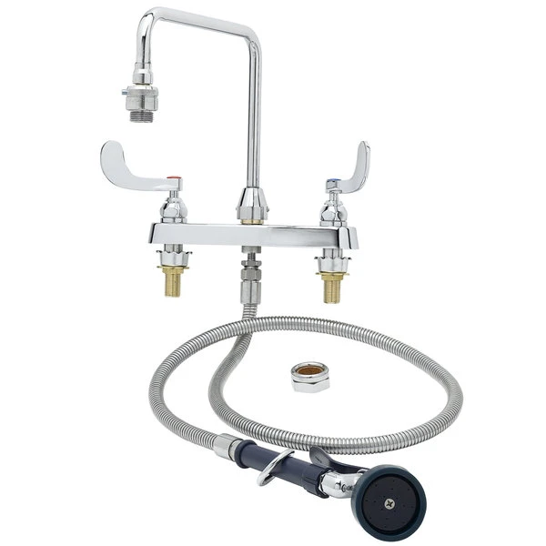 T&S Brass And Bronze Works T&S B-2346 Deck Mounted Workboard Faucet With Sidespray, 10" Vacuum Breaker Gooseneck, 8" Centers, And 4" Wrist Action Handles ADA Compliant