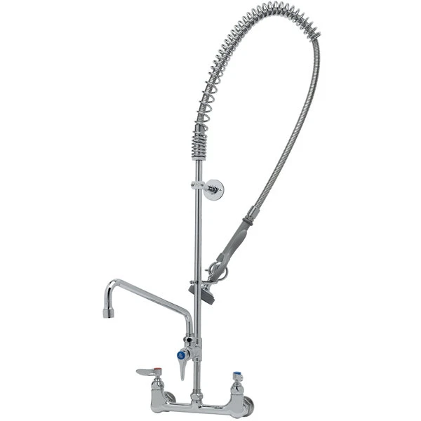 T&S Brass And Bronze Works T&S B-2405 Wall Mounted 37 5/8" High Pre-Rinse Faucet With Adjustable 8" Centers, 44" Hose, 12" Add-On Faucet, And 6" Wall Bracket