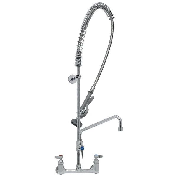 T&S Brass And Bronze Works T&S B-2405 Wall Mounted 37 5/8" High Pre-Rinse Faucet With Adjustable 8" Centers, 44" Hose, 12" Add-On Faucet, And 6" Wall Bracket - Image 2