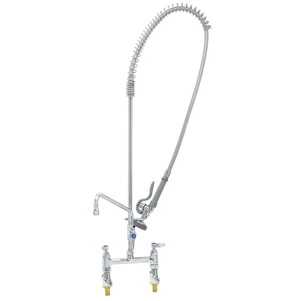 T&S Brass And Bronze Works T&S B-2430 Wall Mounted 42" High Pre-Rinse Faucet With Adjustable 8" Centers, 54" Hose, And 12" Add-On Faucet - Image 2