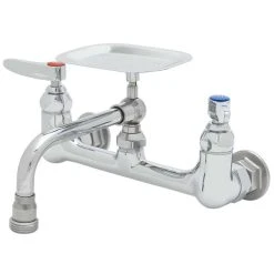 T&S Brass And Bronze Works T&S B-2489 Wall Mount Mixing Faucet With 8" Adjustable Centers, 6" Swing Nozzle, Soap Dish, And Eterna Cartridges