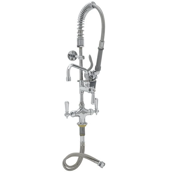 T&S Brass And Bronze Works T&S MPY-2DCN-06 EasyInstall Deck Mounted 24 3/4" High Mini Pre-Rinse Faucet With Flex Inlets, Low Flow Spray Valve, Club Handles, 24" Hose, 6" Add-On Faucet, And 6" Wall Bracket - Image 2