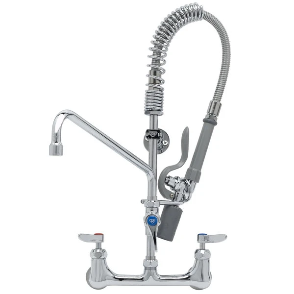 T&S Brass And Bronze Works T&S MPY-8WLN-12-CR EasyInstall Wall Mounted 22 1/4" High Mini Pre-Rinse Faucet With Adjustable 8" Centers, Low Flow Spray Valve, 24" Hose, 12" Add-On Faucet, And 6" Wall Bracket - Image 2
