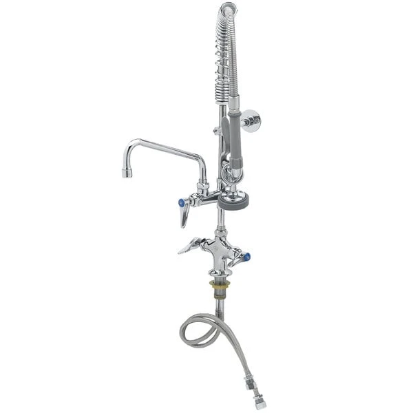 T&S Brass And Bronze Works T&S MPZ-2DLN-08 EasyInstall Deck Mounted 24 13/16" High Mini Pre-Rinse Faucet With Flex Inlets, 24" Hose, 8" Add-On Faucet, And 6" Wall Bracket - Image 2