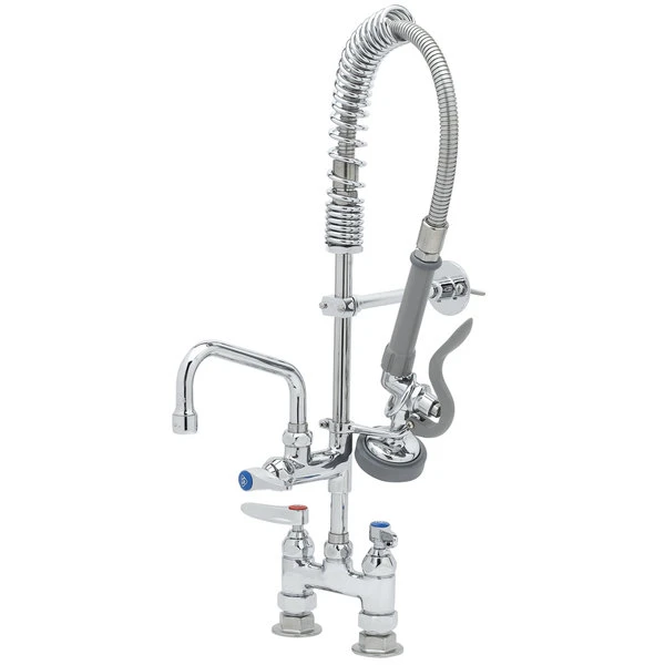 T&S Brass And Bronze Works T&S MPZ-4DLN-06 EasyInstall Deck Mounted 24 5/8" High Mini Pre-Rinse Faucet With Adjustable 4" Centers, 24" Hose, 6" Add-On Faucet, And 6" Wall Bracket