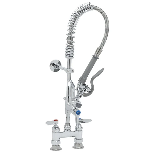 T&S Brass And Bronze Works T&S MPZ-4DLN-06 EasyInstall Deck Mounted 24 5/8" High Mini Pre-Rinse Faucet With Adjustable 4" Centers, 24" Hose, 6" Add-On Faucet, And 6" Wall Bracket - Image 2