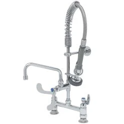 T&S Brass And Bronze Works T&S MPZ-8DWN-08-CR EasyInstall Deck Mounted 24 9/16" High Mini Pre-Rinse Faucet With Adjustable 8" Centers, 4" Wrist Action Handles, 24" Hose, 8" Add-On Faucet, And 6" Wall Bracket