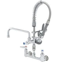 T&S Brass And Bronze Works T&S MPZ-8WLV-08-CR EasyInstall Wall Mounted 21 1/8" High Mini Pre-Rinse Faucet With Adjustable 8" Centers, 24" Hose, 8" Add-On Faucet, Vacuum Breaker, And 6" Wall Bracket