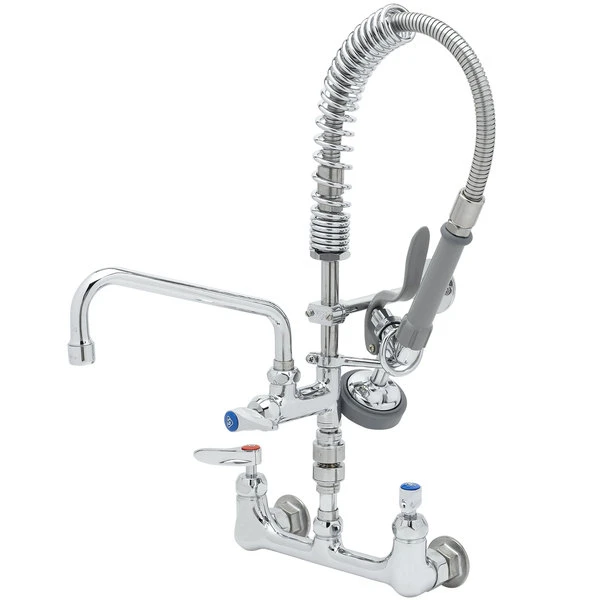 T&S Brass And Bronze Works T&S MPZ-8WLV-08-CR EasyInstall Wall Mounted 21 1/8" High Mini Pre-Rinse Faucet With Adjustable 8" Centers, 24" Hose, 8" Add-On Faucet, Vacuum Breaker, And 6" Wall Bracket