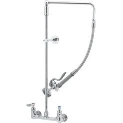 T&S Brass And Bronze Works T&S B-0131-CR-B Wall Mounted 29 7/8" High Pre-Rinse Faucet With Adjustable 8" Centers, Swivel Arm, 20" Hose, And 6" Wall Bracket