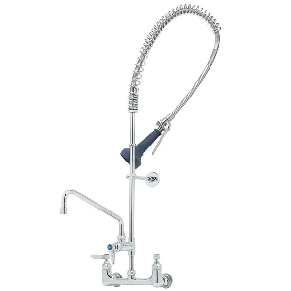 T&S Brass And Bronze Works T&S B-0133-A12-08 EasyInstall Wall Mounted 37 1/2" High Pre-Rinse Faucet With Adjustable 8" Centers, Ergonomic Spray Valve, 44" Hose, And 12" Add-On Faucet