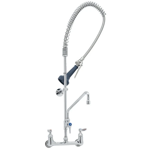 T&S Brass And Bronze Works T&S B-0133-A12-08 EasyInstall Wall Mounted 37 1/2" High Pre-Rinse Faucet With Adjustable 8" Centers, Ergonomic Spray Valve, 44" Hose, And 12" Add-On Faucet - Image 2
