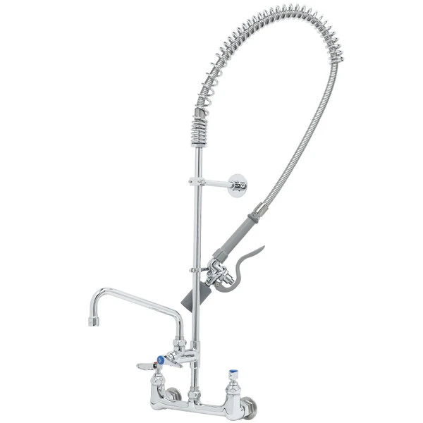 T&S Brass And Bronze Works T&S B-0133-ADF08-BC EasyInstall Wall Mounted 37 1/2" High Pre-Rinse Faucet With Adjustable 8" Centers, Low Flow Spray Valve, 44" Hose, 8" Add-On Faucet, And 6" Wall Bracket