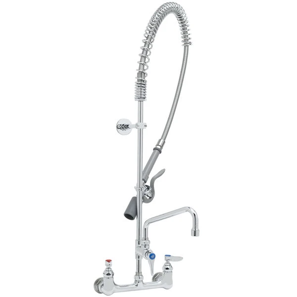 T&S Brass And Bronze Works T&S B-0133-ADF08-BC EasyInstall Wall Mounted 37 1/2" High Pre-Rinse Faucet With Adjustable 8" Centers, Low Flow Spray Valve, 44" Hose, 8" Add-On Faucet, And 6" Wall Bracket - Image 2
