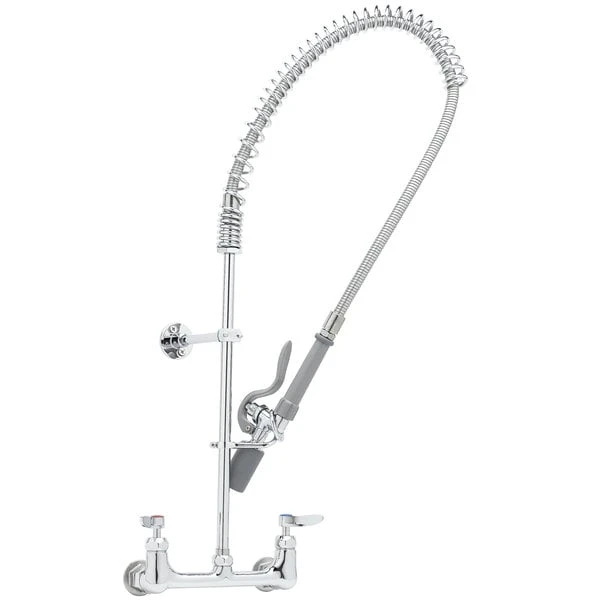 T&S Brass And Bronze Works T&S B-0133-CR-BC EasyInstall Wall Mounted 33 1/4" High Pre-Rinse Faucet With Adjustable 8" Centers, Low Flow Spray Valve, 44" Hose, And 6" Wall Bracket - Image 2
