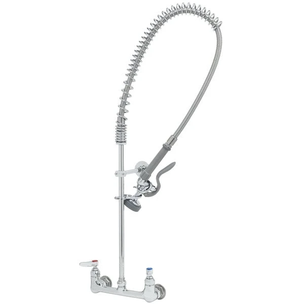 T&S Brass And Bronze Works T&S B-0133-V-B EasyInstall Wall Mounted 37" High Pre-Rinse Faucet With Adjustable 8" Centers, 44" Hose, Vacuum Breaker, And 6" Wall Bracket