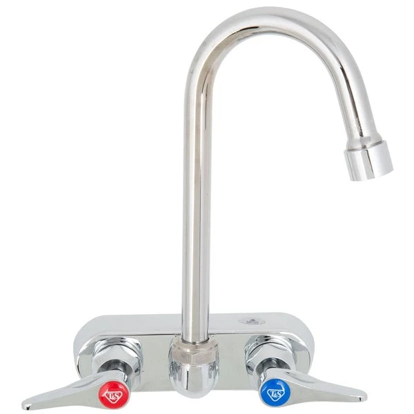 T&S Brass And Bronze Works T&S B-1146-2-V12-CR Wall Mounted Workboard Faucet With 4" Centers, 4 3/8" Gooseneck Spout, 1.2 GPM Aerator, Cerama Cartridges, And Lever Handles 4 T&S Brass And Bronze Works T&S B-1146-2-V12-CR Wall Mounted Workboard Faucet With 4" Centers, 4 3/8" Gooseneck Spout, 1.2 GPM Aerator, Cerama Cartridges, And Lever Handles - Image 2